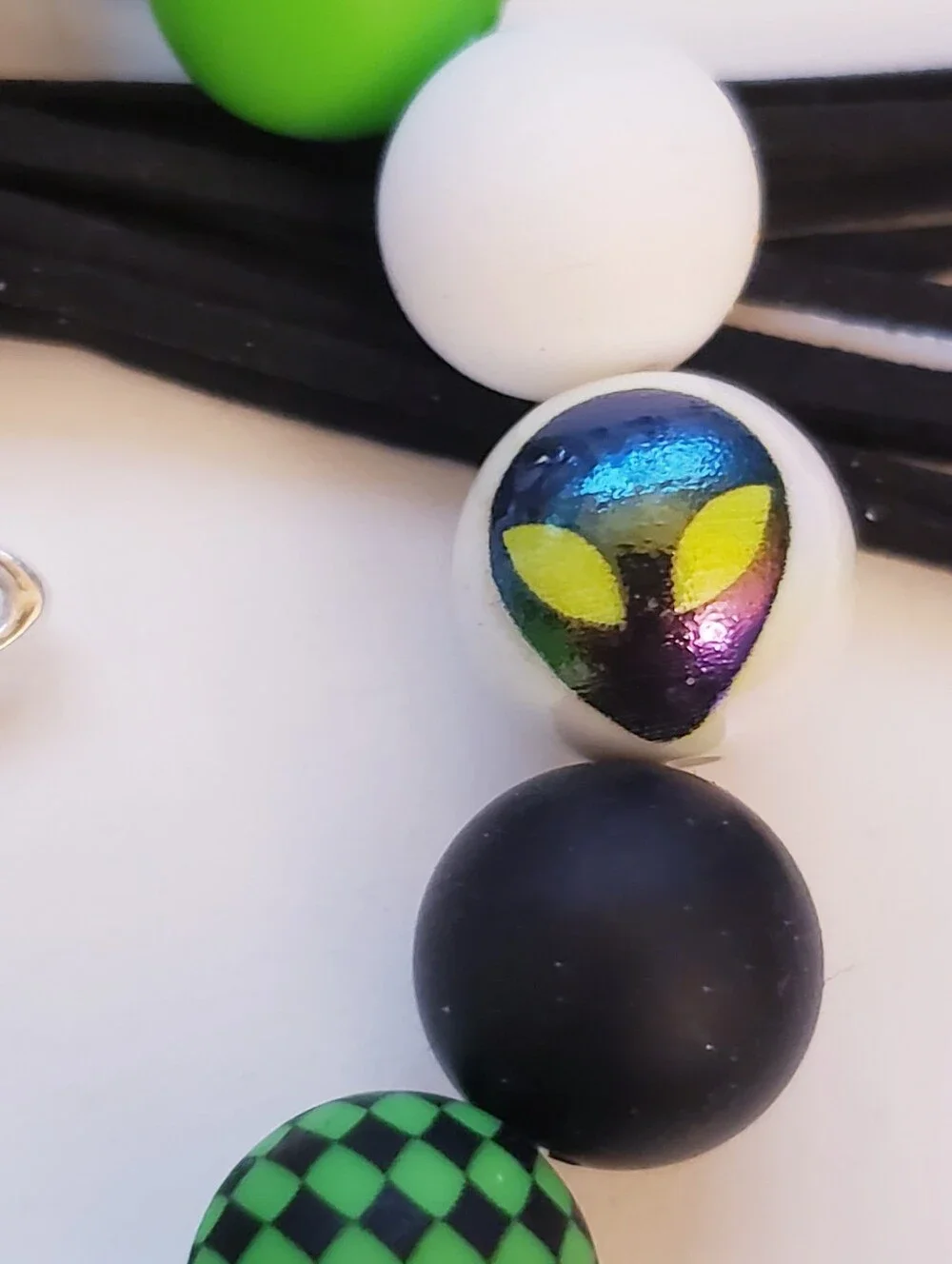 Handmade Silicone Focal Beaded Alien Wristlet Keychain Bracelet